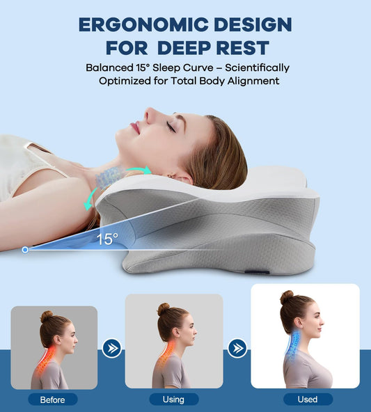 DONAMA Cervical Pillow for Neck and Shoulder Pain Relief, Cooling Contour Memory Foam Pillow, Dual-Height Ergonomic Neck Support Pillow for Side Back Stomach Sleepers with Removable Pillowcase