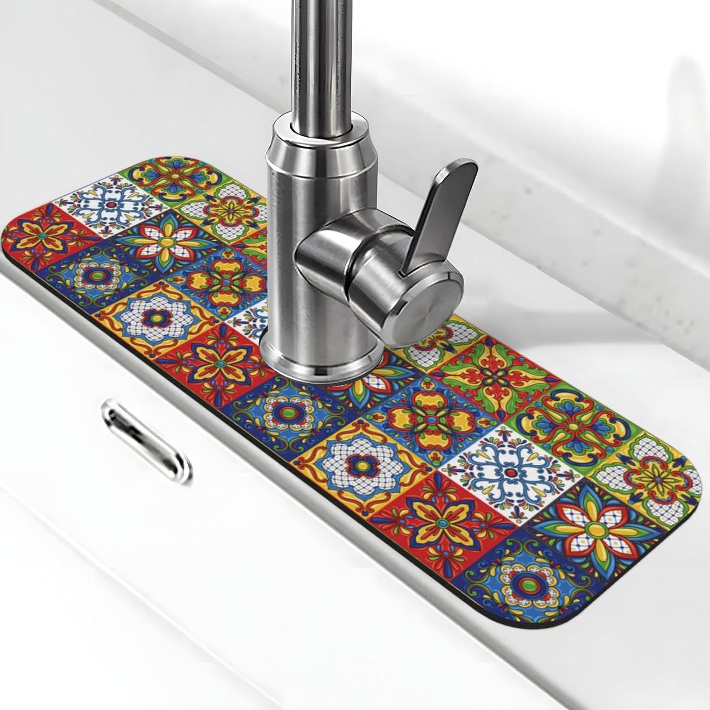 Wildflowers Floral Flower Kitchen Sink Splash Guard Faucet Mat Super Absorbent Fast Drying Mat Sink Gadgets-Fast Drying Pad Sink Mat For Kitchen Bathroom (15" X 5.5" )