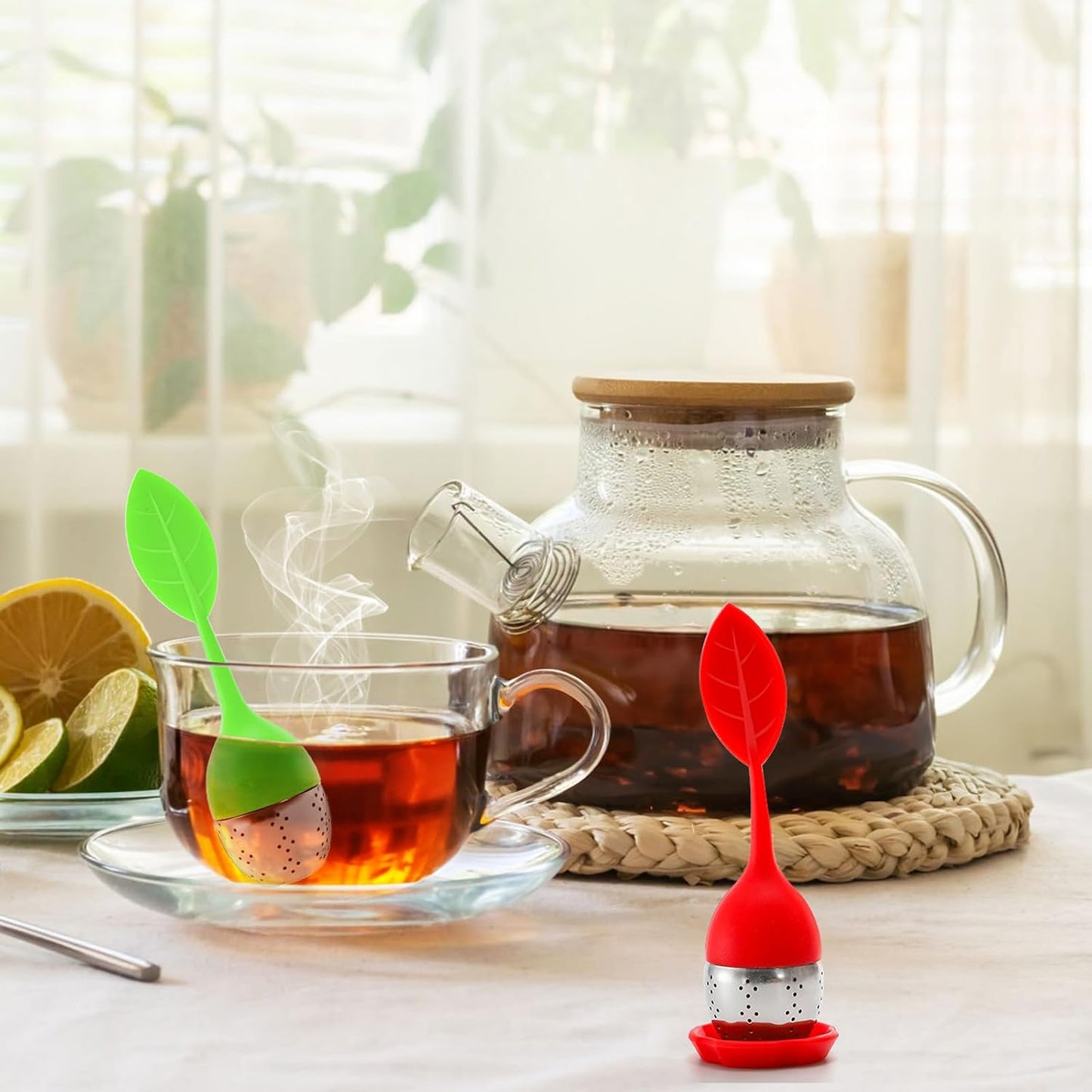 Bekith 7 Pack Silicone Tea Infuser, Cute Loose Leaf Tea Steeper, Fine Mesh Tea Strainer with Drip Tray, Stainless Steel Tea Filter Ball Tea Diffuser Steeper for Cup Mug