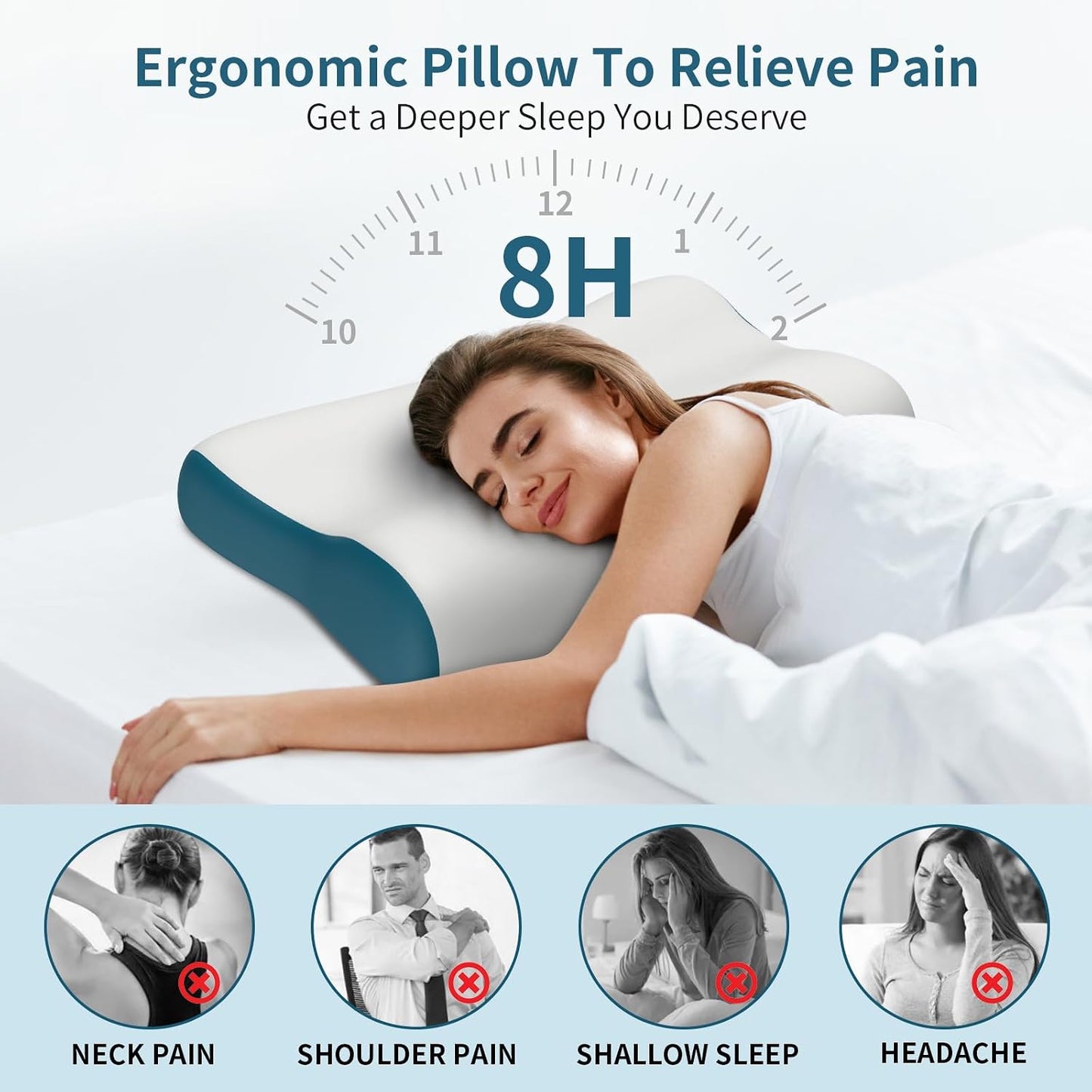 Polovo Cervical Neck Pillow for Pain Relief - Ergonomic Side Sleeper Pillow for Deep Sleep, Contour Memory Foam Pillows for Sleeping Bed Pillow for Side Back Stomach Sleepers(Grey)