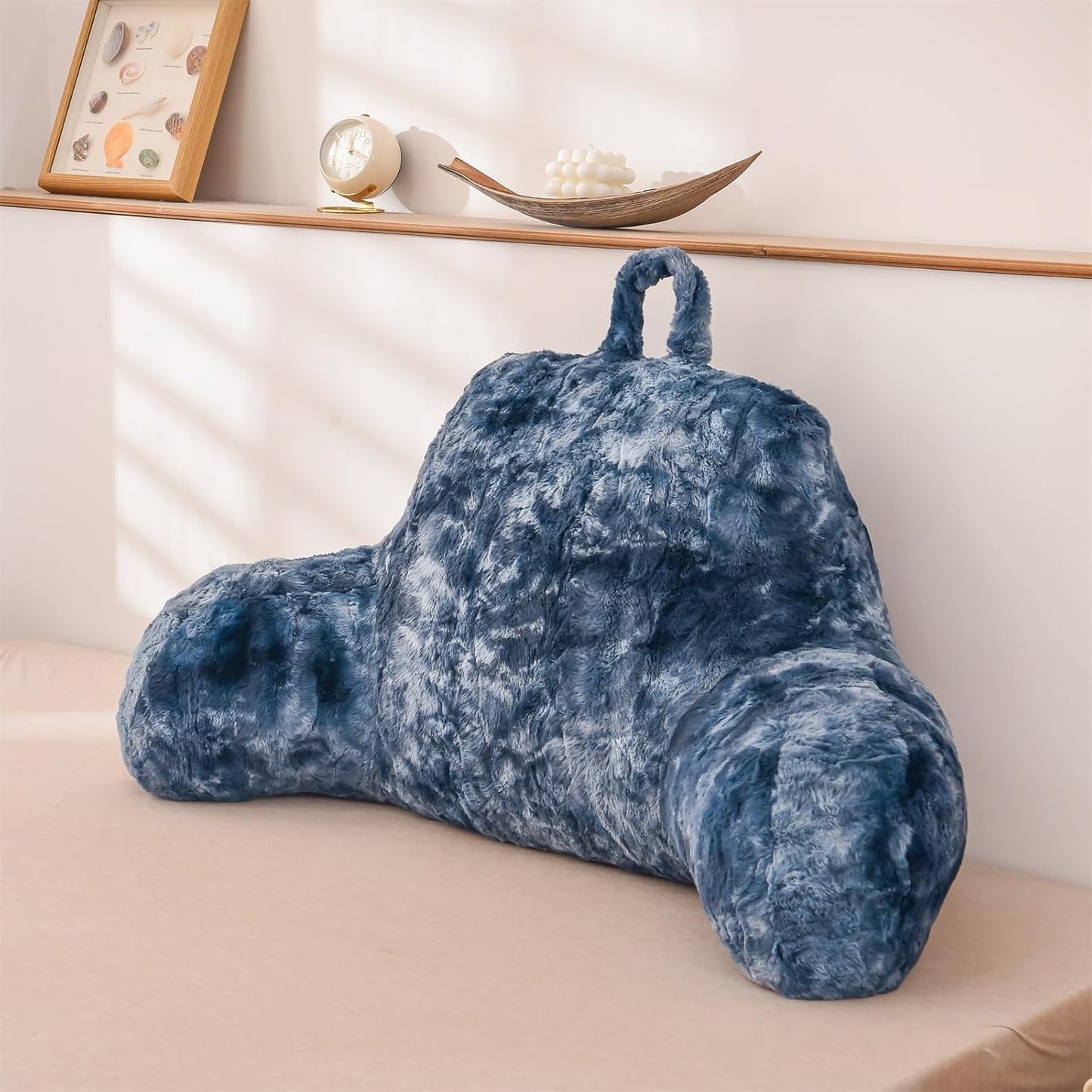 A Nice Night Ivory Reading Pillow, 18.5" Bed Wedge Pillows with Arms | Back Support For Sitting,Faux Fur Backrest Pillow For Adult Children, Supports Reading,Gaming & Relaxing in Bed,Couch,Floor