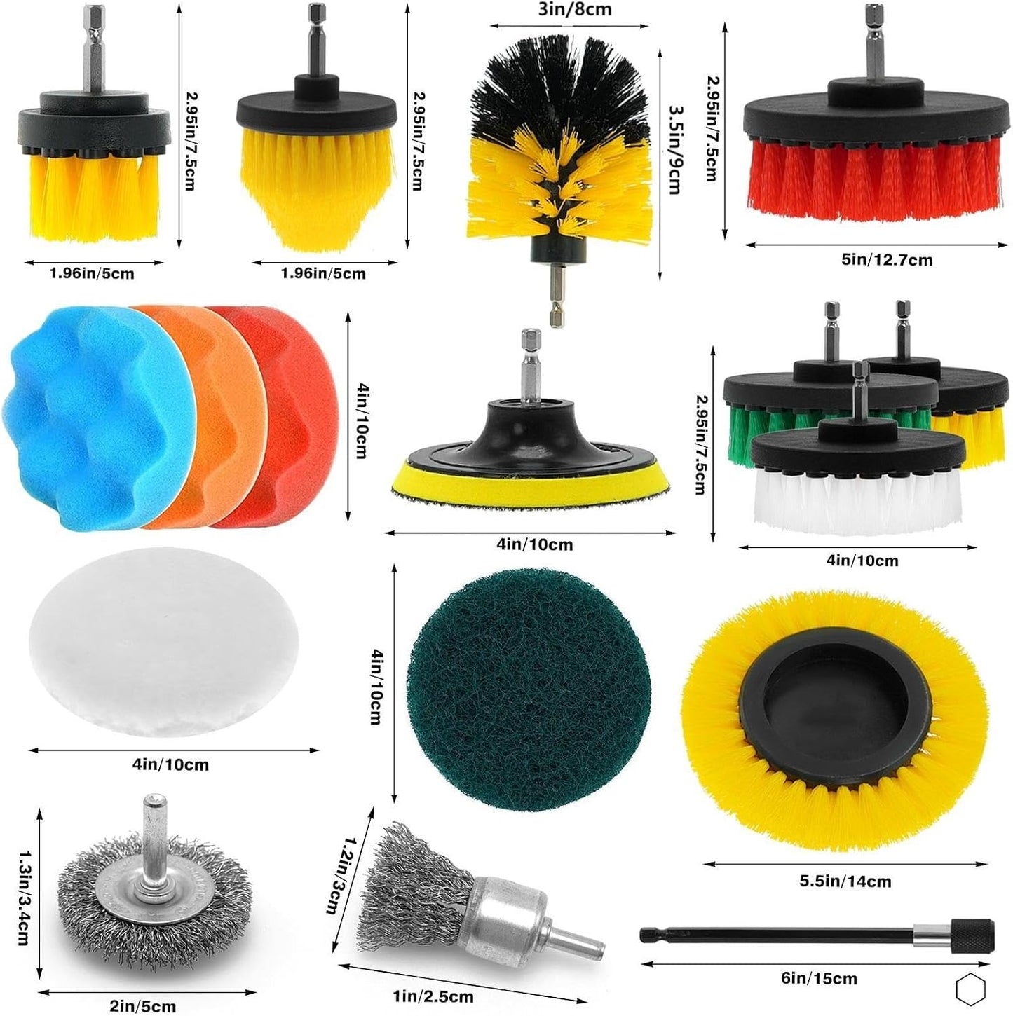 30 Piece Drill Brush Attachments Set, Scrub Pads & Sponge & Wire Brush for Drill, Power Scrubber Brush with Extend Long Attachment, Drill Scrubber Brush Kit for Bathroom, Floor, Car, Grout