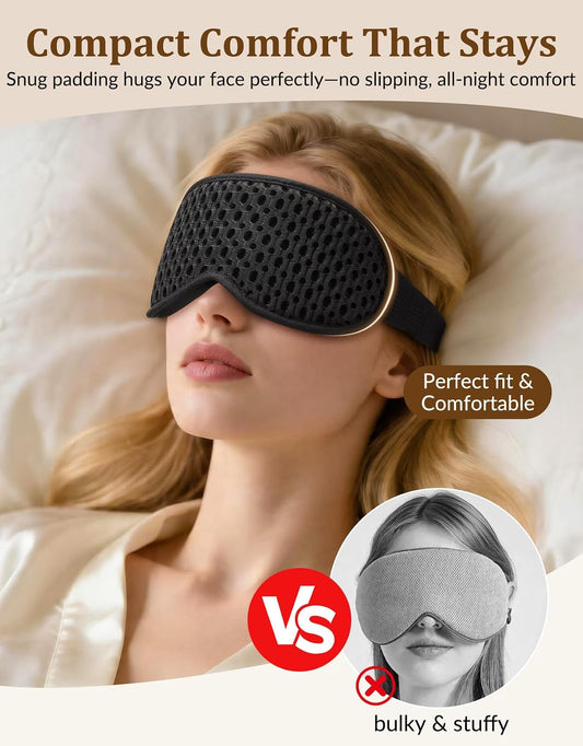 3D Contoured Sleeping Mask for Women Men, Soft Zero Pressure Eye Masks, Light Blocking Sleep Mask, Eyelash Friendly, Adjustable Eye Mask for Travel Essentials