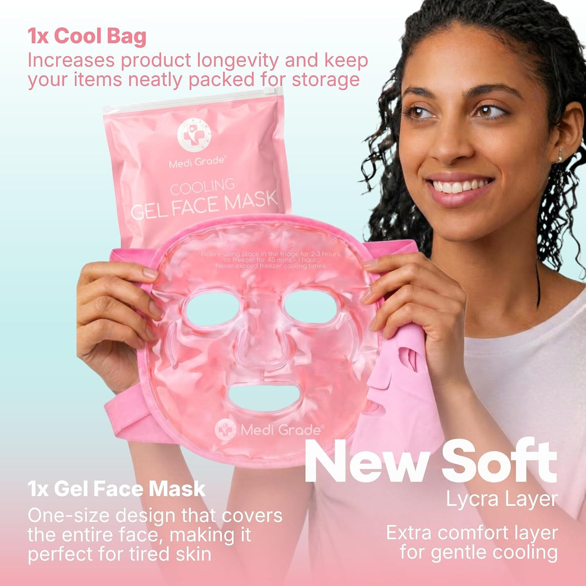 Medi Grade Cooling Face Mask, Gel Ice Pack for Face with Lycra Cover