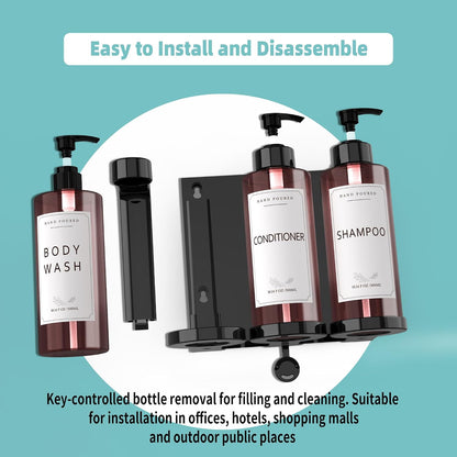 Plastic Shampoo Dispenser Body Wash Dispenser Wall Mount for Home | Shampoo and Conditioner Dispenser No-Drill 3 Chamber Wall Mounted Shower Soap Dispenser Refillable Pump Bottle for Bath Hotel