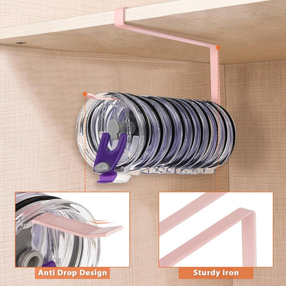 Tumbler Lid Organizer, Versatile Tumbler Lid Storage Holds 10 Lids, Black | Space Saving Cup Lid Organizers Inside Cabinet Tumbler Lid Hook for Kitchen Organizer and Storage, Paper Towel Rack Hanger