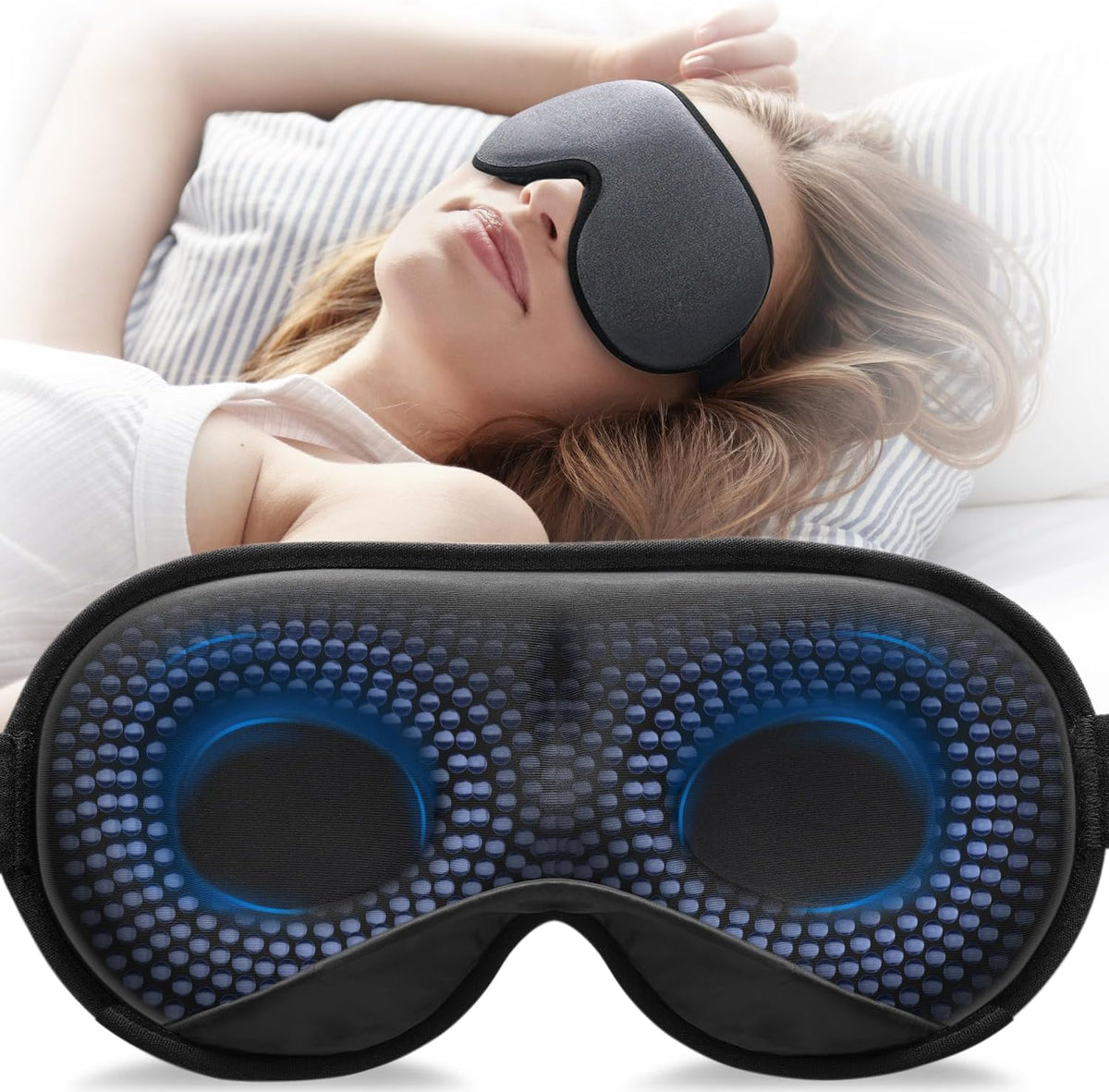 YFONG Weighted Sleep Mask for Women Men, 3D Light Blocking Eye Mask, Black