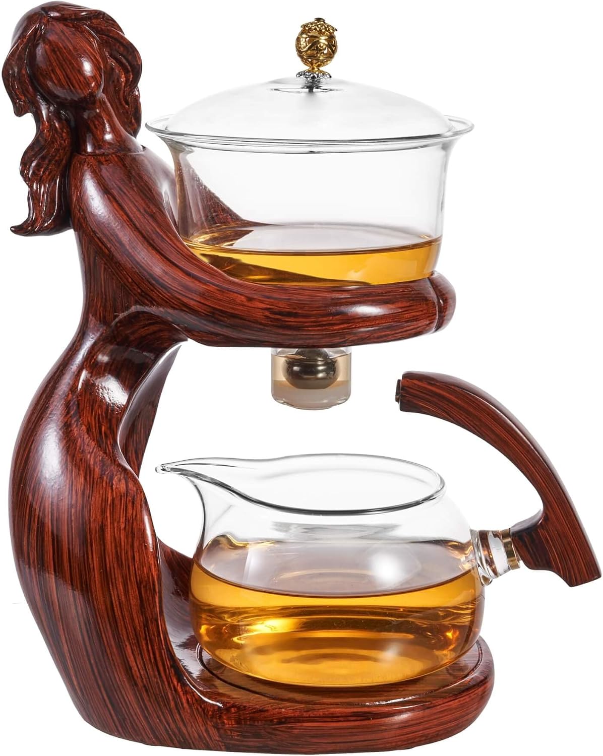 Glass Kungfu Teapot Set Tea maker with Infuser Semi Automatic Tea Set with 6 Small Cups (Red)