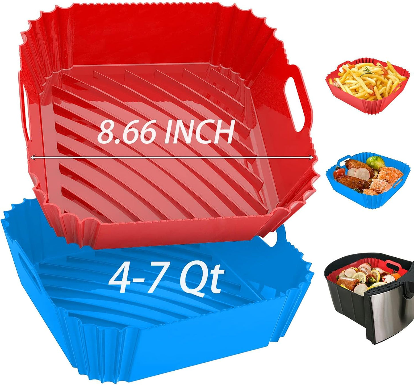 2Pcs Silicone Air Fryer Liners Reusable Square Thickened Airfryer Basket for 4 to 7 QT Baking Tray Accessories Kitchen Gadgets Replacement of Flammable Disposable Parchment Paper