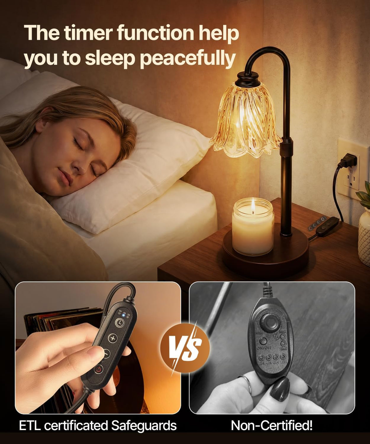 Candle Warmer Lamp with Timer Dimmer,2 Bulbs, Round