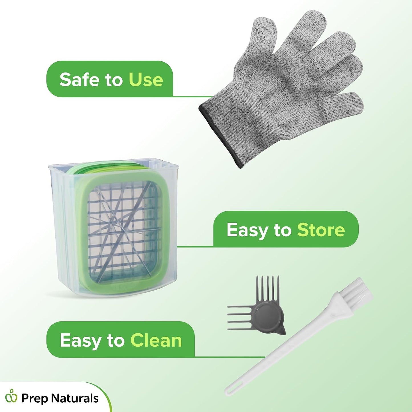 Prep Naturals Medium Stainless Steel French Fry Cutter | Manual French Fry & Potato Cutter - Stainless Steel Blades, Chop Box & Safety Glove Included (3-in-1)