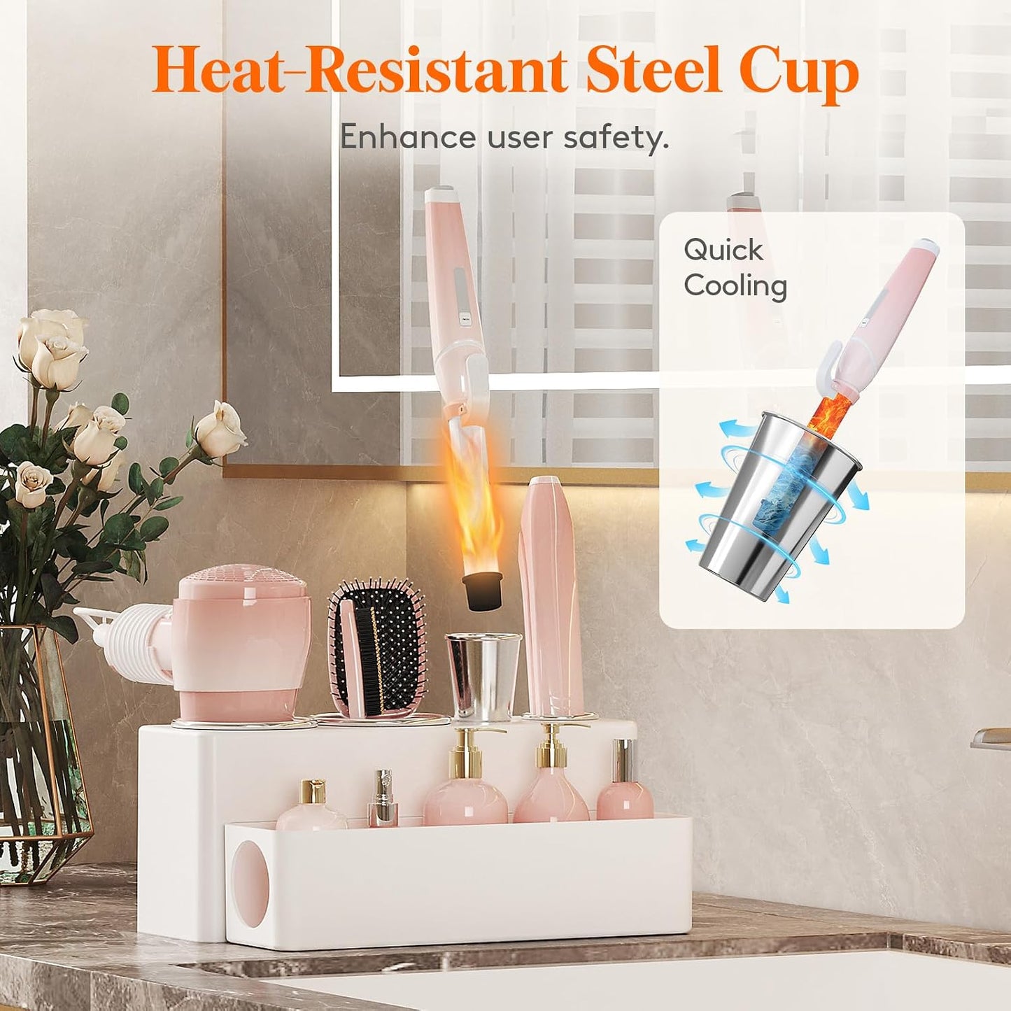 Lifewit Hair Tool Organizer Dryer Holder Countertop with 4 Cups, Black | 4 Stainless cups Tools Organizer, Acrylic body Hair Product Storage for Curling Iron, Brush, Straightener, Bathroom