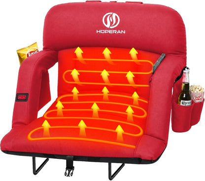 HOPERAN 25in Heated Stadium Seats for Bleachers, 4.3" Extra Thick, Pink | Super Soft Sofa-Style, Independent Seat&Back 3 Level Heat (NO Battery), 6 Recliner, Anti-Slip, Side Pockets, Backpack Straps