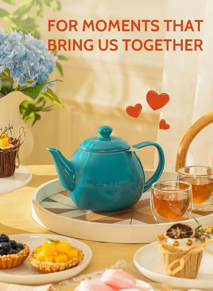 Sweese Teapots for Tea, 27 oz Porcelain Tea pot with Removable Stainless Steel Infuser, Tea Pots for Loose Tea - White