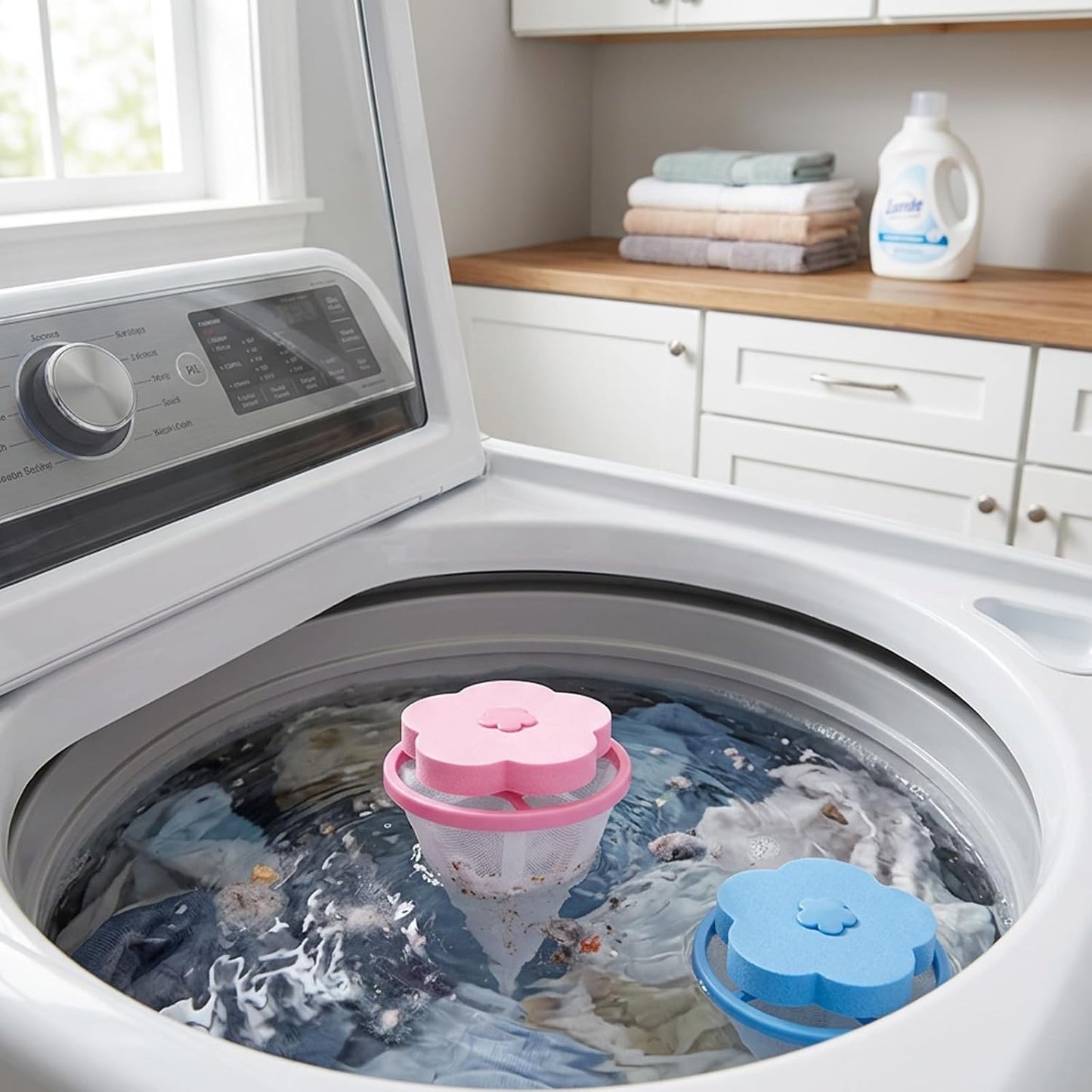 6 PCS Washer Lint Catcher, Pet Hair Remover for Laundry, Catcher for Washing Machine, Hair Catcher for Washing Machine, Laundry Hair Catcher, Pink and Blue, 8x8x1.8 cm