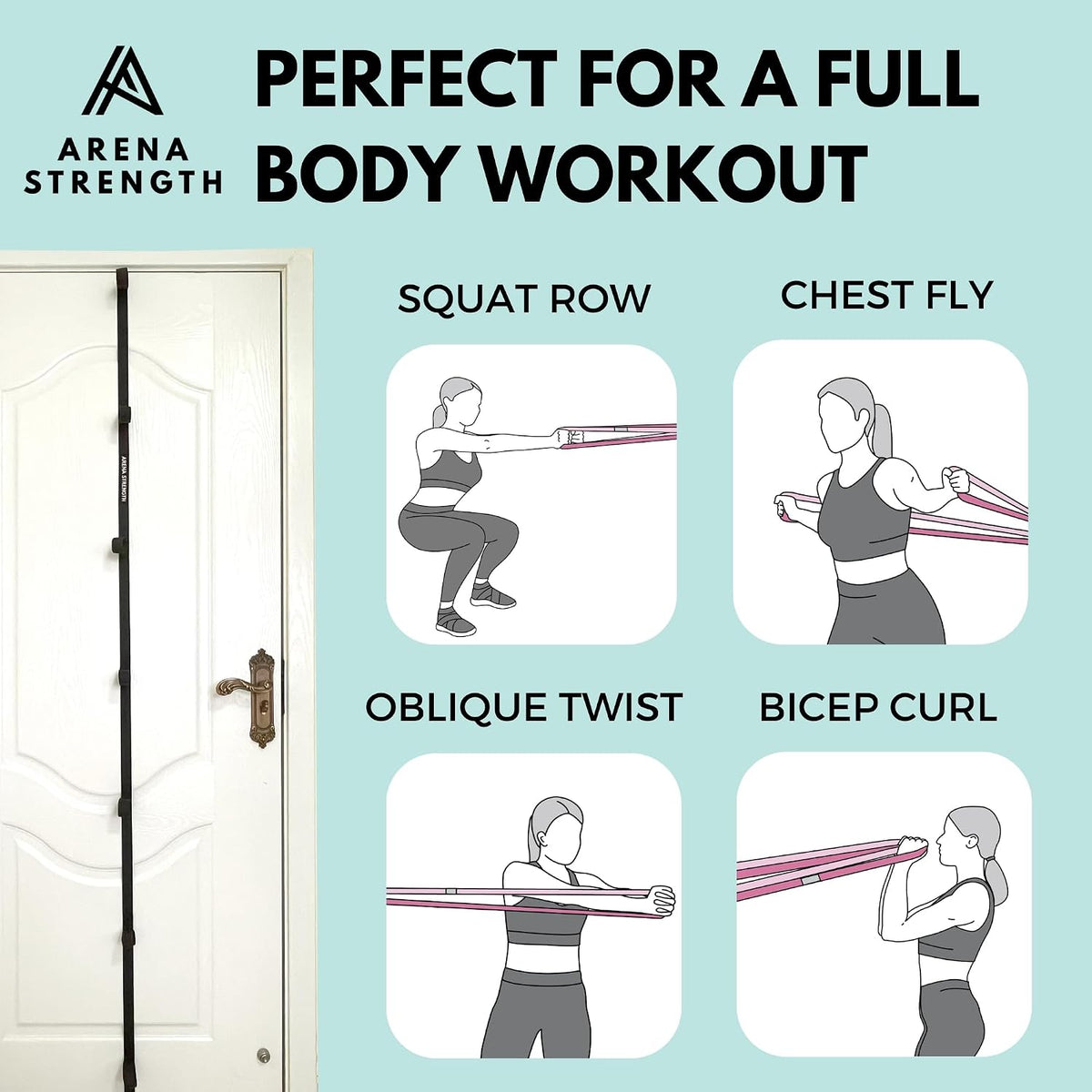 Arena Strength Multi Loop Door Anchor Strap - Heavy Duty Resistance Band Attachment with 9 Adjustable Anchor Points, Easy Installation & Exercise Guide for Full Body | Fits Doors Up to 9 Ft, Black