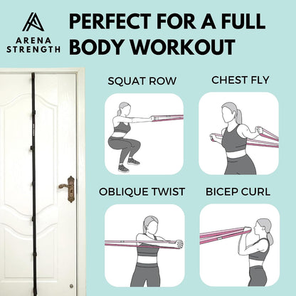 Arena Strength Multi Loop Door Anchor Strap - Heavy Duty Resistance Band Attachment with 9 Adjustable Anchor Points, Easy Installation & Exercise Guide for Full Body | Fits Doors Up to 9 Ft, Black