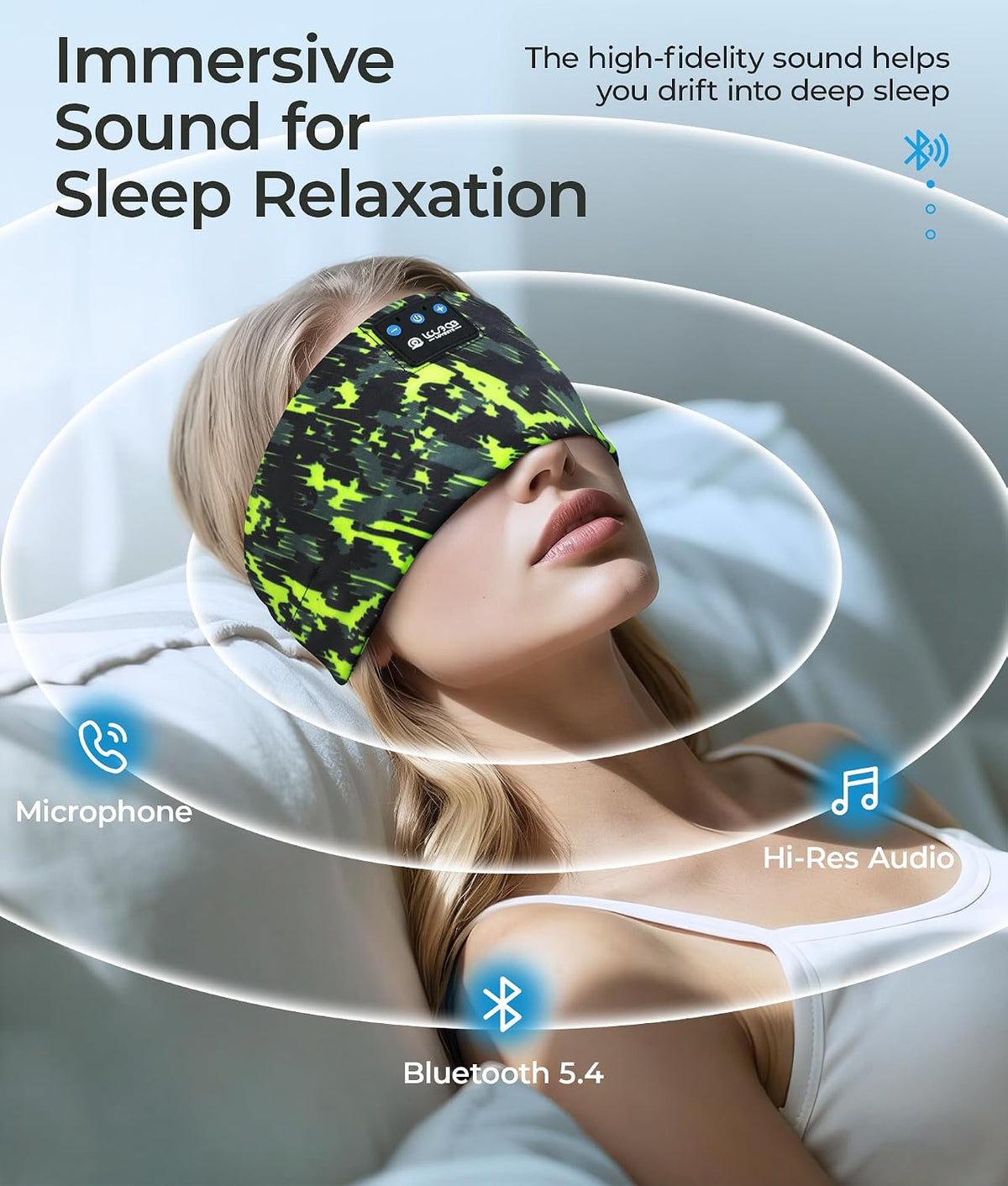 LOVE EYE Wireless Bluetooth 5.4 Sleep Headband Headphones for Side Sleeper