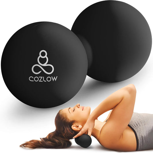 COZLOW Peanut Massage Ball - Deep Tissue Therapy, Pain Relief - Cobalt Blue | Cozlow 5" double lacrosse silicone massage ball, trigger point roller for mobility, acupressure tool for myofascial release