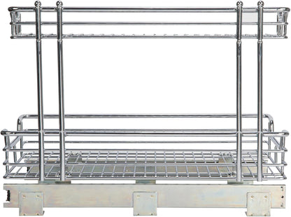 Household Essentials Glidez Multipurpose Chrome-Plated Steel Pull-Out/Slide-Out Storage Organizer for Cookware and Bakeware - 2-Tier Design - Fits Standard Size Cabinet or Shelf, Chrome