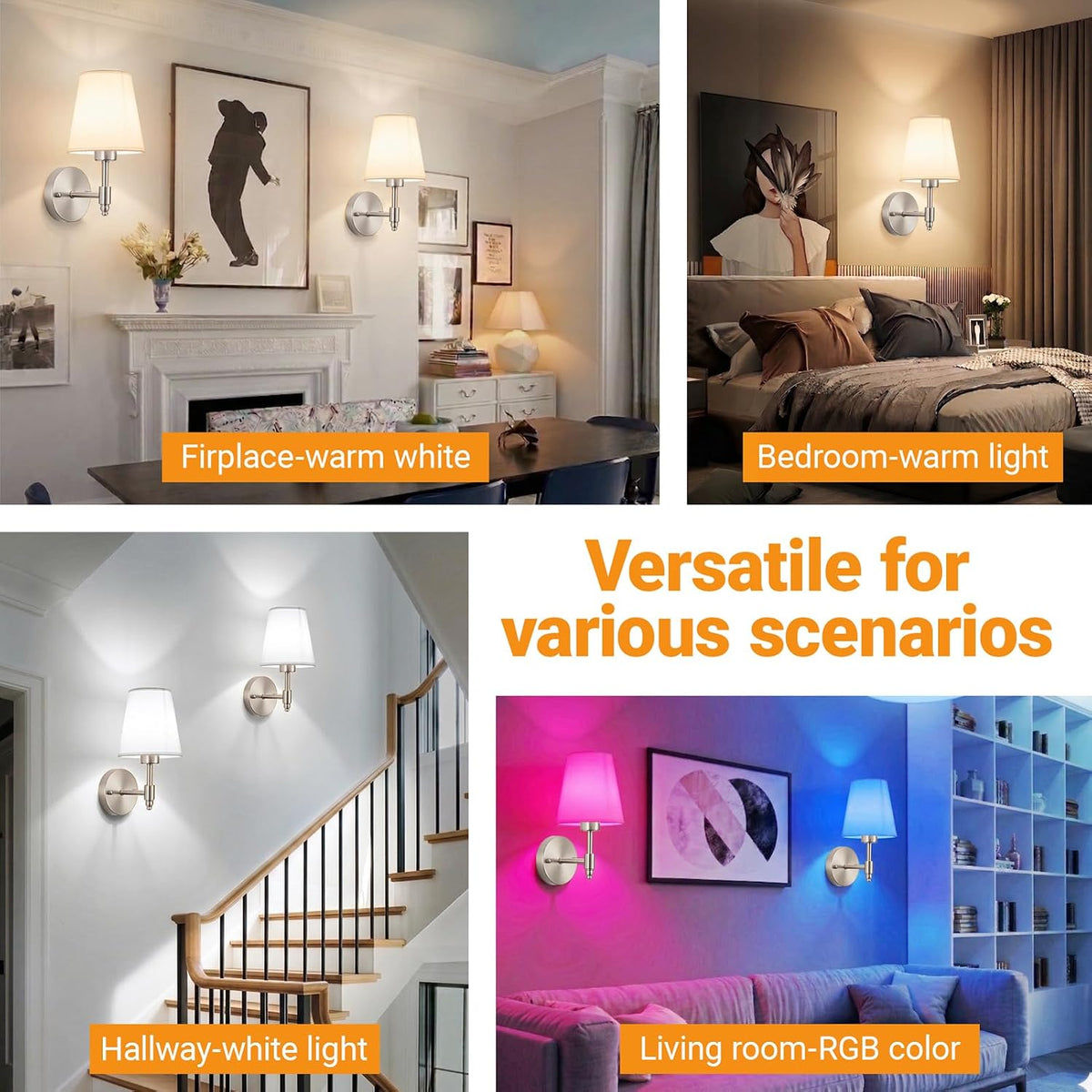 Nekhung Battery Operated Wall Sconce, Peel and Stick Sconces Set of 2