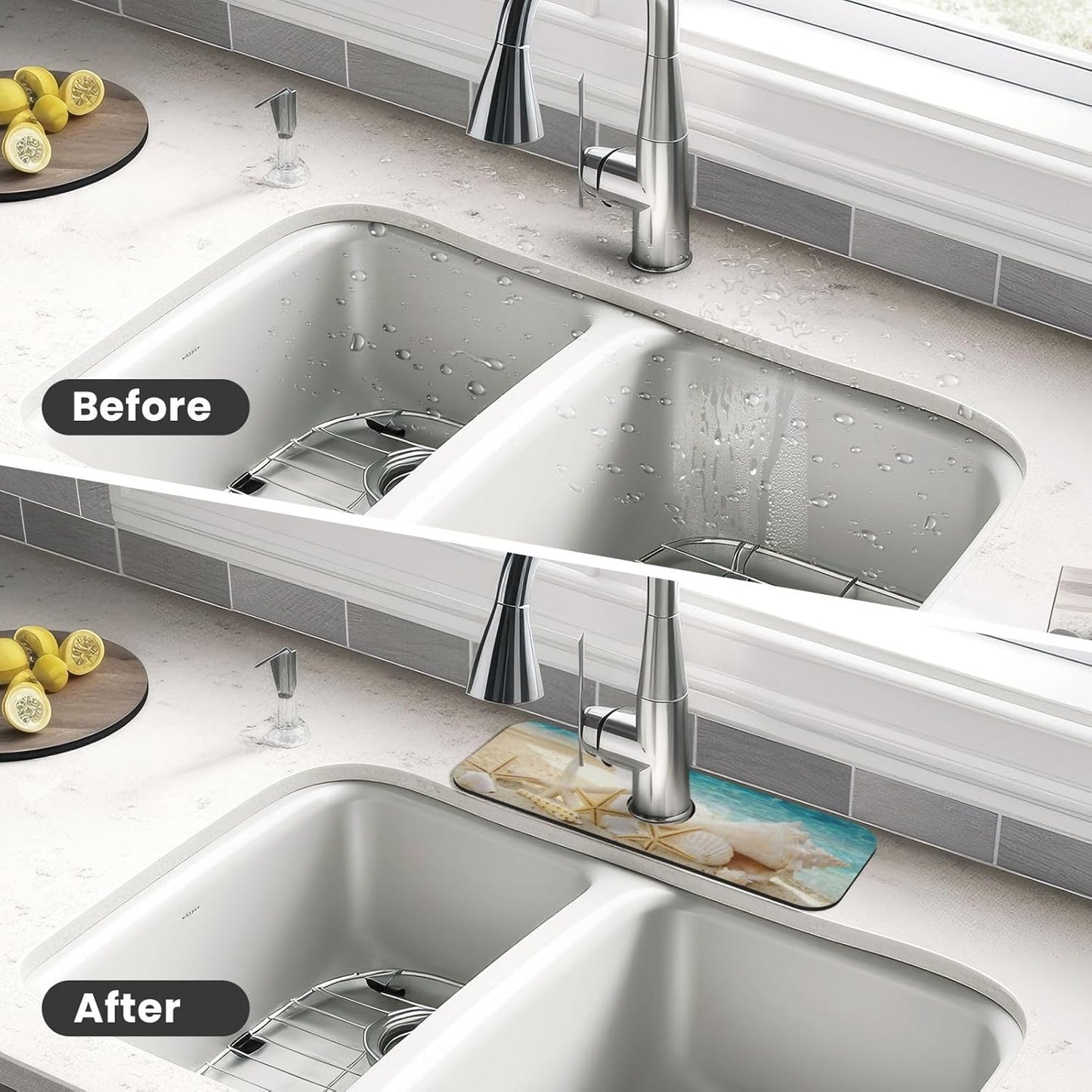Abstract Flower Blooming Floral Watercolor Kitchen Sink Splash Guard Faucet Mat Super Absorbent Fast Drying Mat Sink Gadgets-Fast Drying Pad Sink Mat For Kitchen Bathroom (15" X 5.5" )