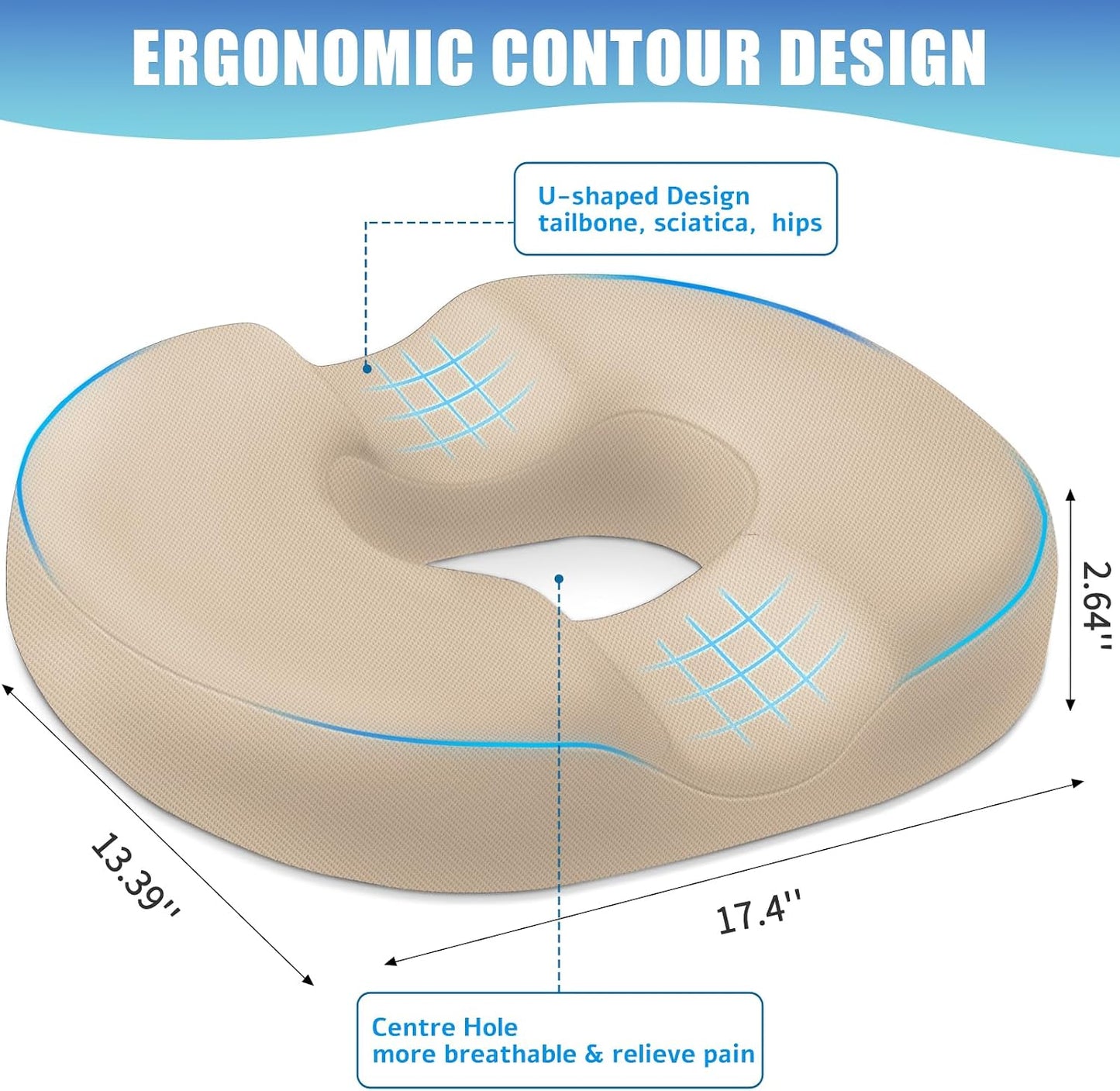 BlissTrends Donut Pillow Seat Cushion, Memory Foam Lifting Cushions(Black) | Donut Chair Cushions for Postpartum Pregnancy & Hemorrhoids,Tailbone Pain Relief Cushion for Office&Home Chairs