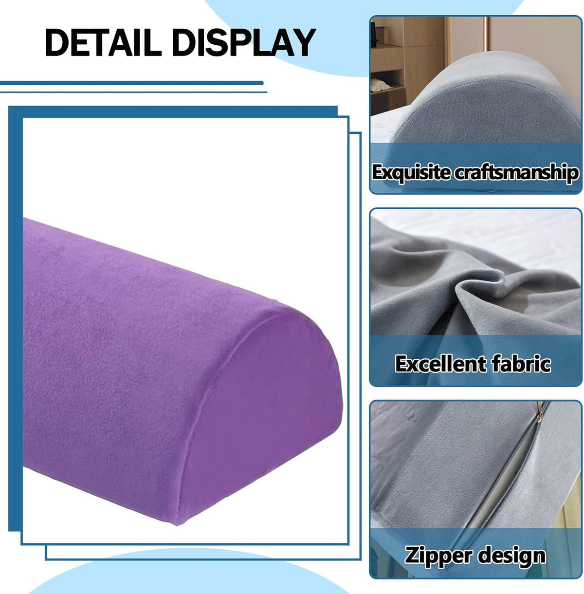 Half Moon Bolster Pillow for Legs, Knees, Lower Back and Head, Lumbar Support Pillow for Bed, Sleeping | Semi Roll for Ankle and Foot Comfort - Machine Washable Cover(@10,42x18x10cm/16.5x7x4in)