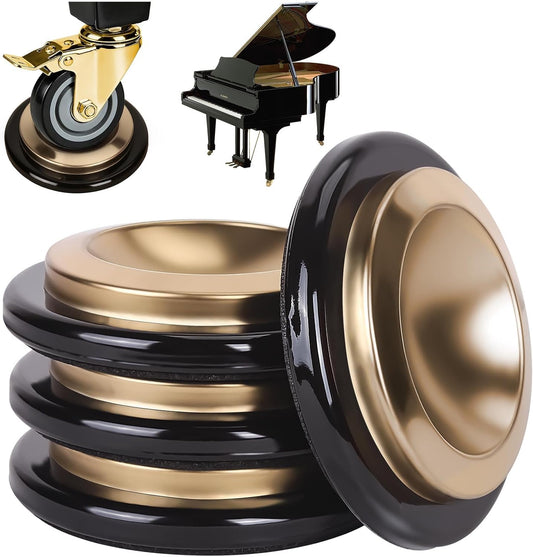 4PCS Metal Piano Caster Cups Rubber Non-Slip Floor Protectors | Heavy duty rubber felt bottom pads for upright & grand piano legs. Non-slip furniture coasters protect hardwood floors