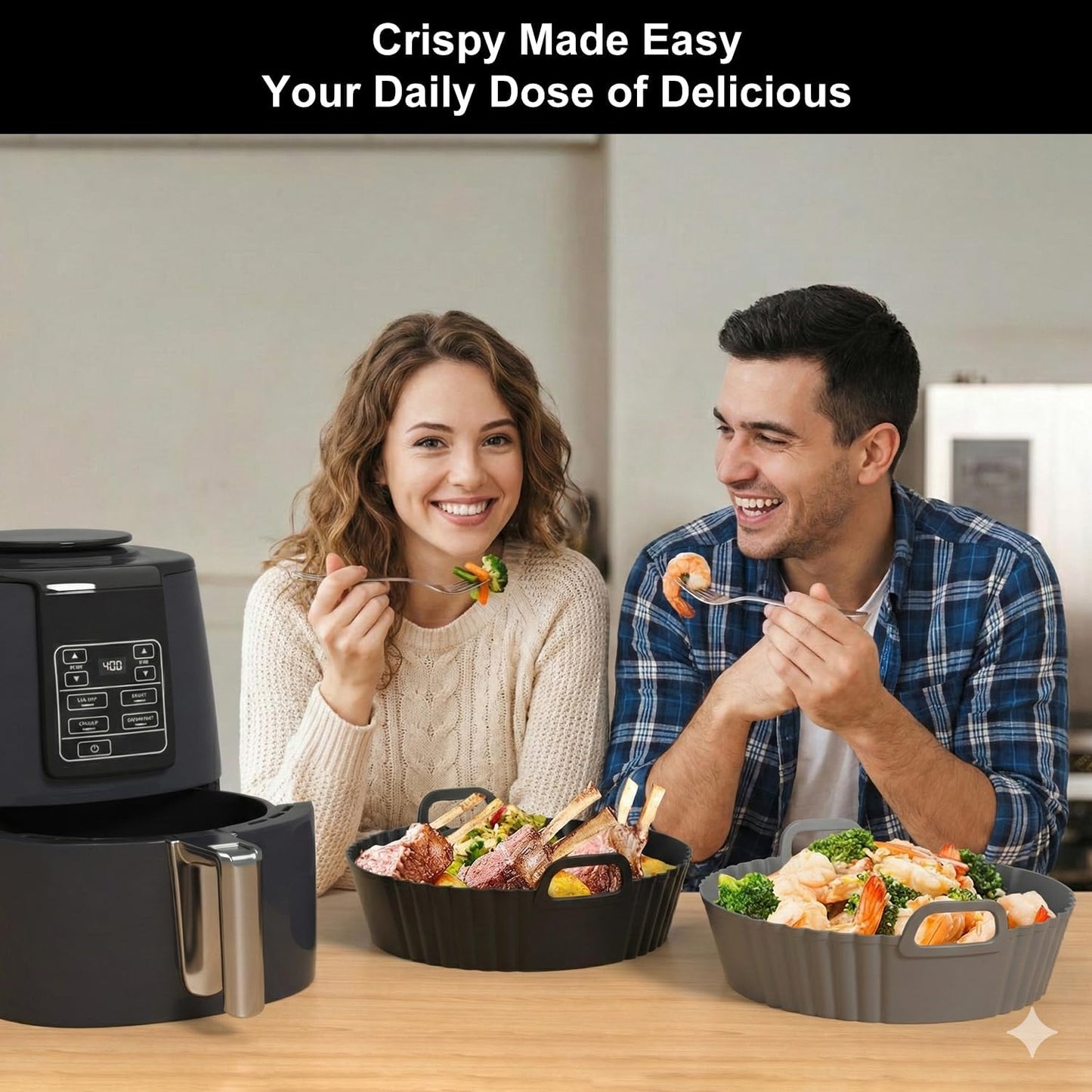 Silicone Air Fryer Liners 2 Pack, Reusable Compatible for Ninja Foodi DZ201, DZ401, DZ550, DZ302, COSORI 9QT, Chefman, Instant, and 6-in-1 8-10QT Dual Baskets