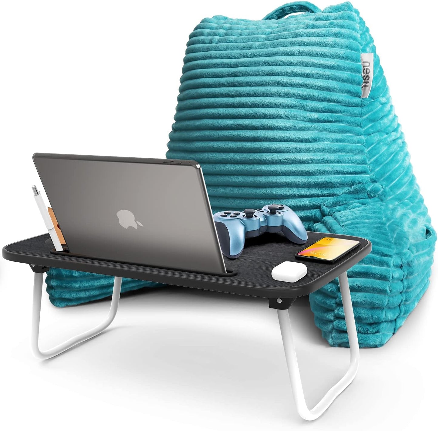 Nestl Reading Pillow with Shredded Memory Foam, Luxe Cut Plush Back Pillow for Sitting Up in Bed, Back and Arms Adjustable Support for Adult & Teens, Backrest Pillows with Washable Cover Dark Grey