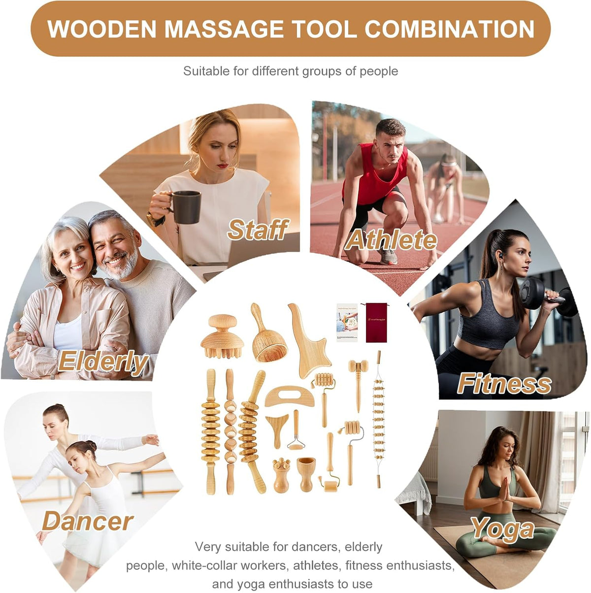 Wood Therapy Massage Tools Set, Maderoterapia Massage Kit with Wooden Gua Sha Tools, Body Sculpting & Lymphatic Drainage Massager, Muscle Relaxation Roller for Face, Back, Legs & Full Body
