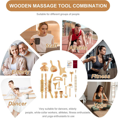 Wood Therapy Massage Tools Set, Maderoterapia Massage Kit with Wooden Gua Sha Tools, Body Sculpting & Lymphatic Drainage Massager, Muscle Relaxation Roller for Face, Back, Legs & Full Body