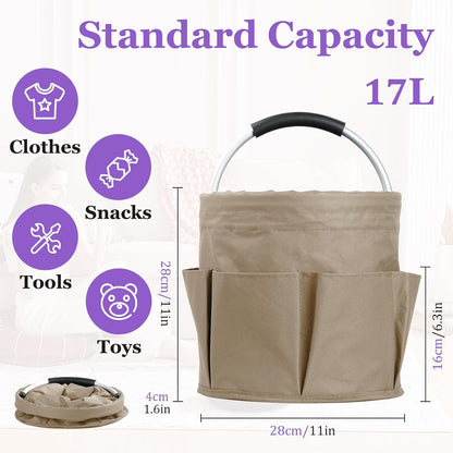 17L Cleaning Caddy with Handle and 6 Pockets, Foldable Cleaning Supply Caddy, Portable Shower Caddy in 600D Oxford Fabric, Multifunctional Storage Basket for Camping, Gardening, Black