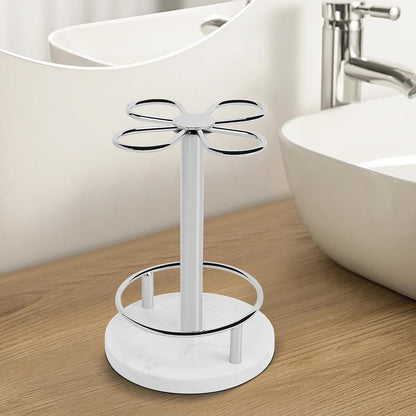 Toothbrush Holder Stand for Bathroom, Metal Toothbrush Organizer with Marble Base, Toothbrush Storage Collection for Family, Suitable for Home Hotel Countertop Vanity (Small, Matte Black)