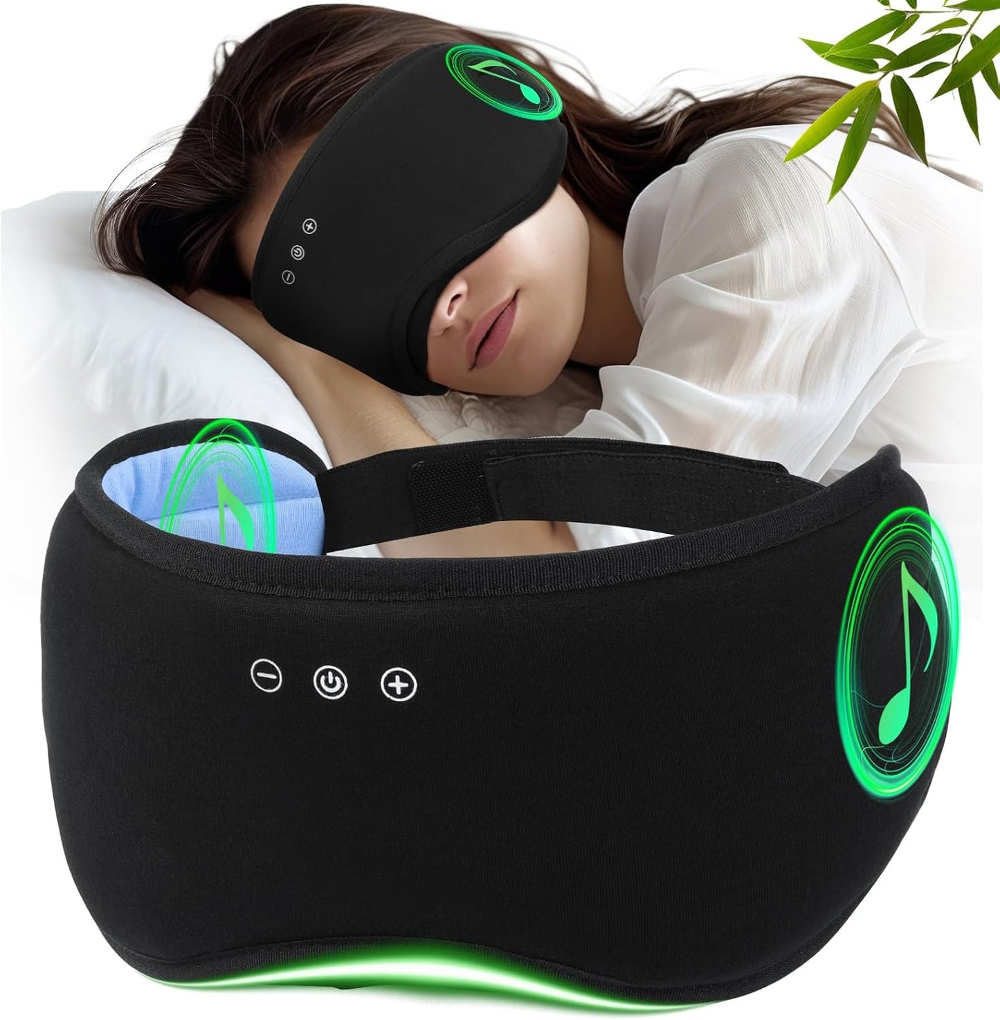 Sleep Headphones with Bluetooth 5.4 Sleep Mask, Bamboo Cotton Music Wireless Bluetooth Eye Mask for Sleeping, Earphones HD Speaker Microphone for Travel