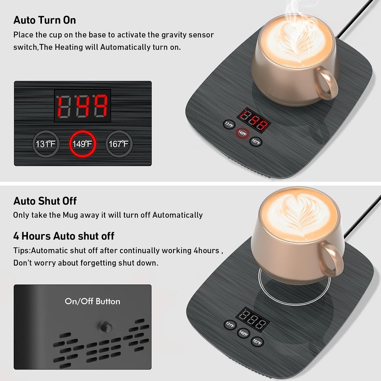 Coffee Mug Warmer for Desk with Heating Function 25 Watt Electric Beverage Warmer with Adjustable Temperature 131℉/ 55℃or 167℉/ 75℃ (Without Mug)