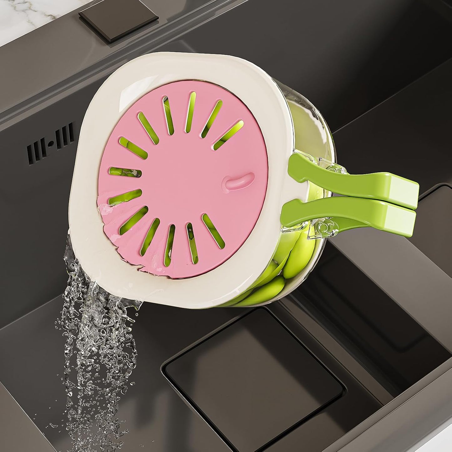 Fruit Vegetable Washing Bowl with Strainer, Multifunctional, Berry Lettuce Keeper for Fridge Refrigerator Organization, Portable Colander for Kitchen, Drainer Container With Lid, 2 Pack (Mix)