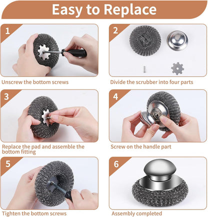 6PCS Steel Wool Scrubber Sponge Set, Barbecue Grill Cleaning Scrubber Pads | Stainless Steel Scrubber Replacement for Scouring Messes from Cast Iron, Pots, Pans, Grill, Stoves, Sink (6 Pads)