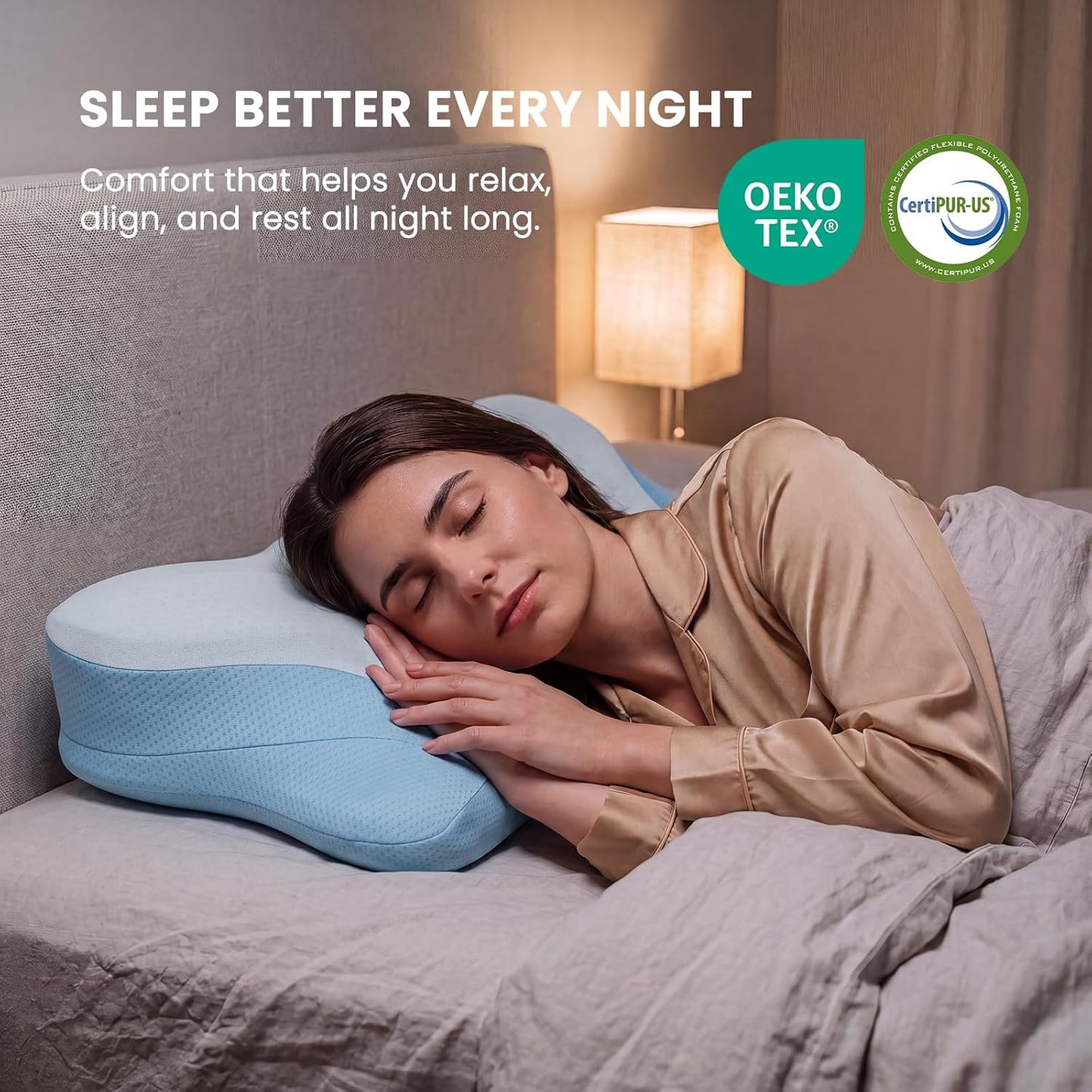 Sweetcrispy Cervical Pillow for Neck and Shoulder - Ergonomic Memory Foam Pillows, Contour Side Sleeper for Adults, Cooling Orthopedic Neck Support for Back Stomach Sleepers, White