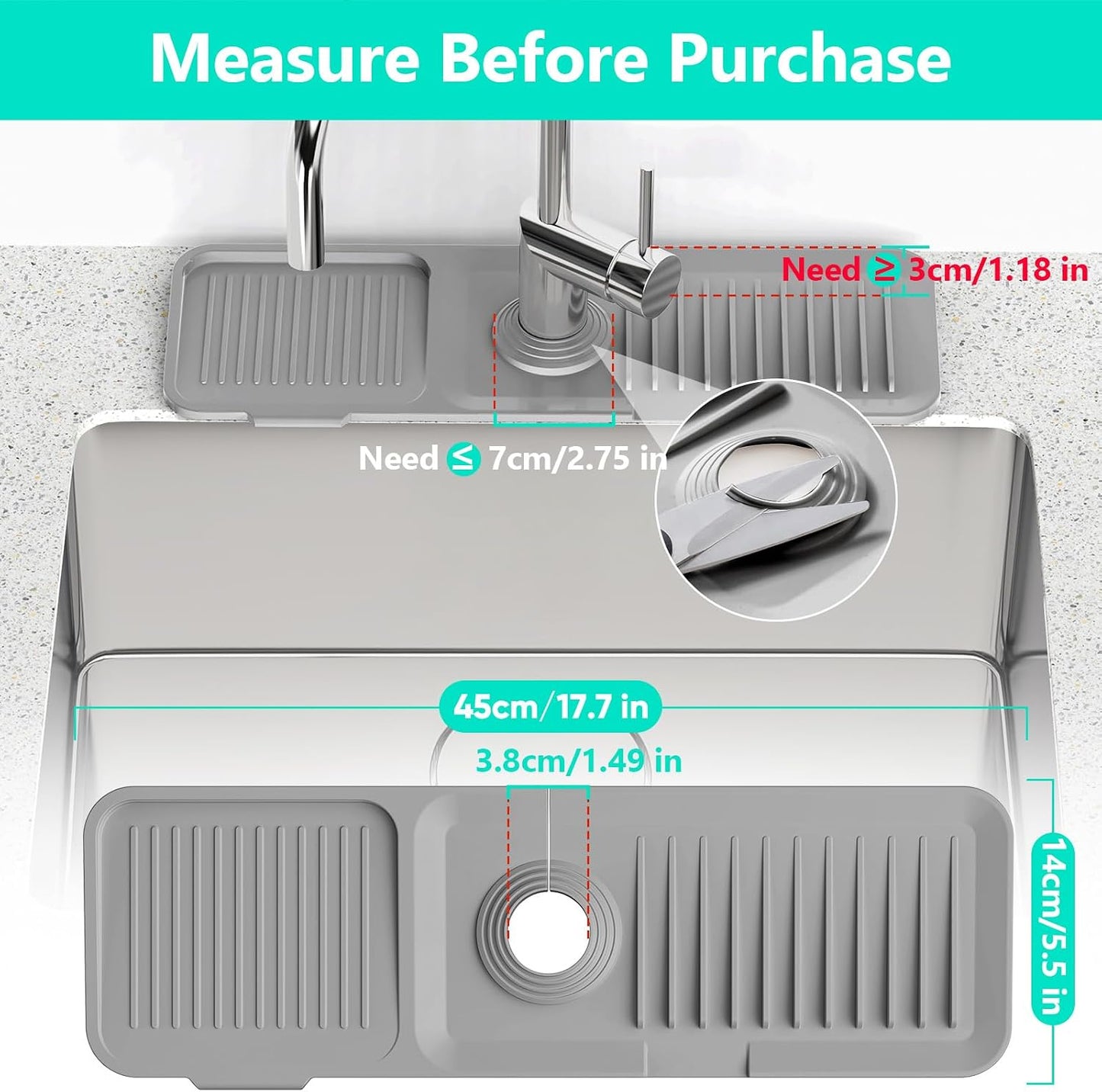 24 Inch Longer Faucet Mat for Kitchen Sink [5° Slope Fast Self-draining]Bathroom Kitchen Sink Splash Guard Silicone Sinks Faucet Mat Splash Guard for Kitchens Sinks Area Tidy Splashs Draining Mats