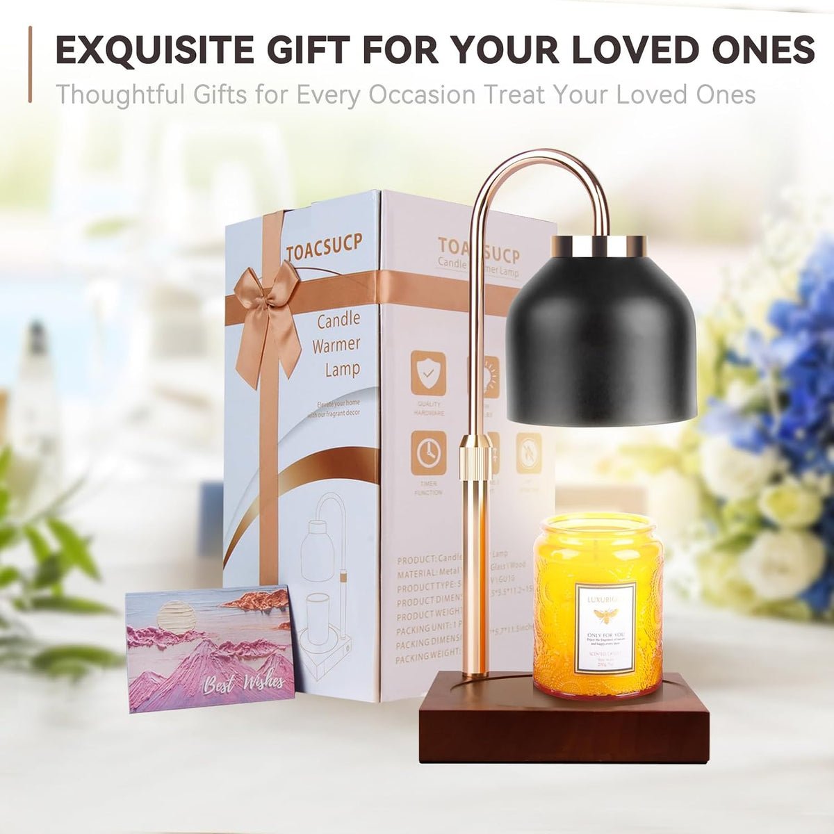 Candle Warmer Lamp with 3 Bulbs, Adjustable Height Dimmable Candle Warmer with Timer, Candle Lamp with Charming Gift Box Ribbon,Birthday Gifts for Women Mom, House Warming Gifts New Home Decor