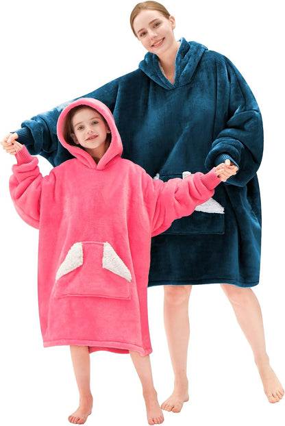 Wearable Blanket Hoodie, Oversized Sherpa Fleece Sweatshirt Blanket with Giant Hood Pocket and Sleeves for Adult, Warm & Cozy Grey Blanket Gifts for Women
