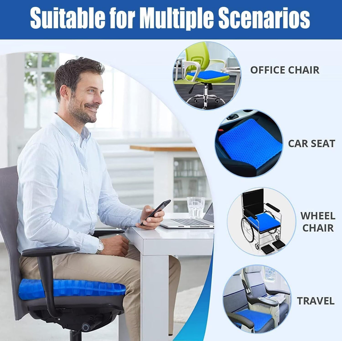 Gel Seat Cushion for Long Sitting - 1.65inch Double Thick Cooling Egg Cushion for Back, Hip, Sciatica, Coccyx, Tailbone Pain Relief - Office Chair Car Seat Cushion – Wheelchair Cushions