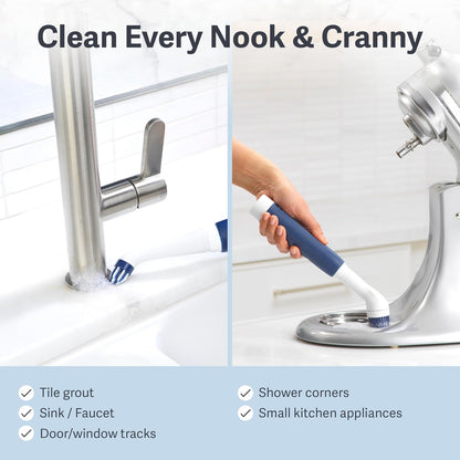 Casabella Power Spin Scrubber, Extendable to 47.5” – Cordless Electric Cleaner for Shower, Kitchen, Bathroom, Tile, Tub, Car, Deck - Rechargeable Spin Brush with Adjustable Brush Head & 4 Attachments