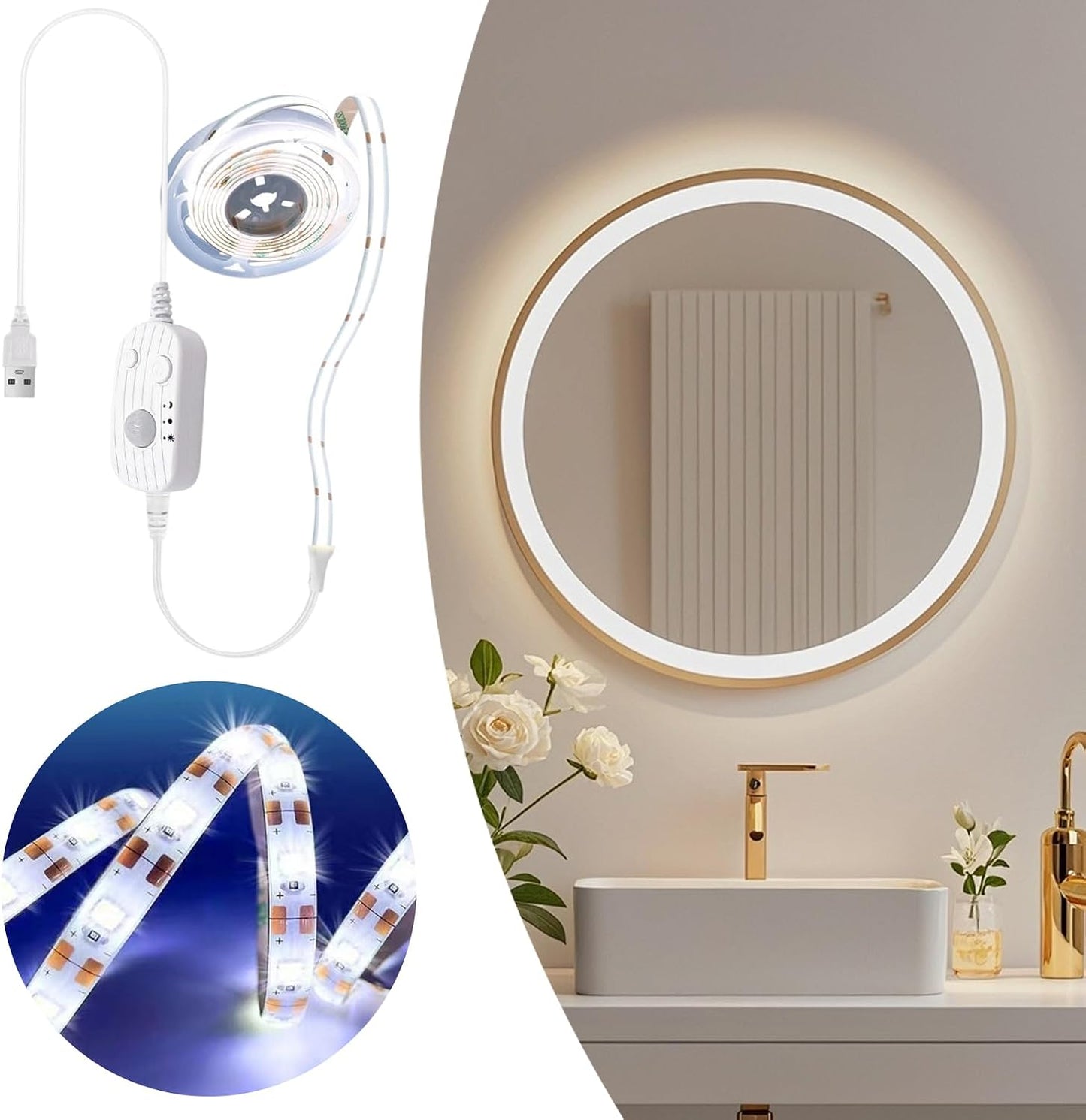 Motion Sensor LED Light Strip 3ft Auto Sensing USB Powered Rechargeable | Silent Indoor Wireless Stair Light Strip for Staircase Cabinet Under Bed Bedroom Bedside Dressing Table Kitchen Basement E