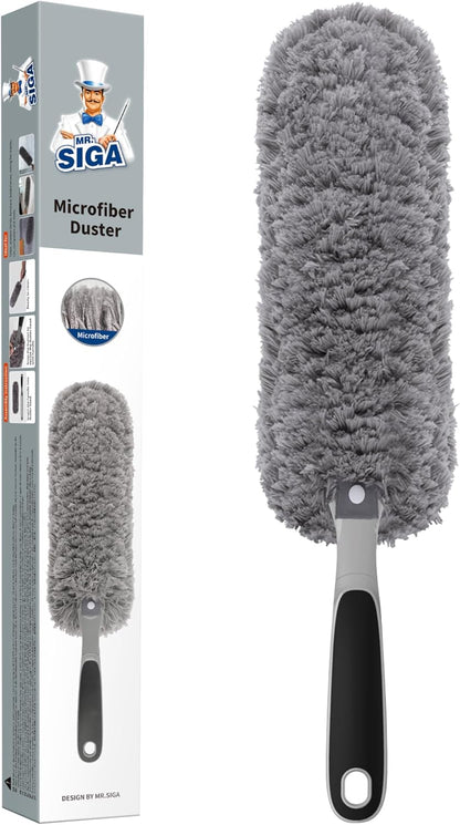 MR.SIGA Lint Free Microfiber Duster, Washable Duster for Household Cleaning | Microfibre hand duster, machine washable feather duster, dusters for cleaning, non slip handle, replaceable head