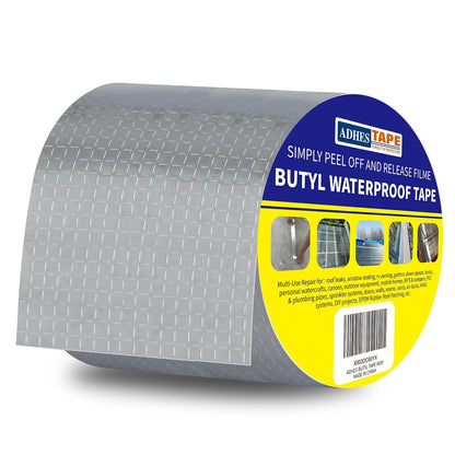 ADHES Butyl Tape Waterproof Tape, 2in x 16ft Aluminum Foil Tape | Butyl Sealant Tape for RV Repair,Window,Boat, Pipe Sealing, Glass & EDPM Rubber Roof Patching(Model:RAY100-2,Glue Color:Gray)