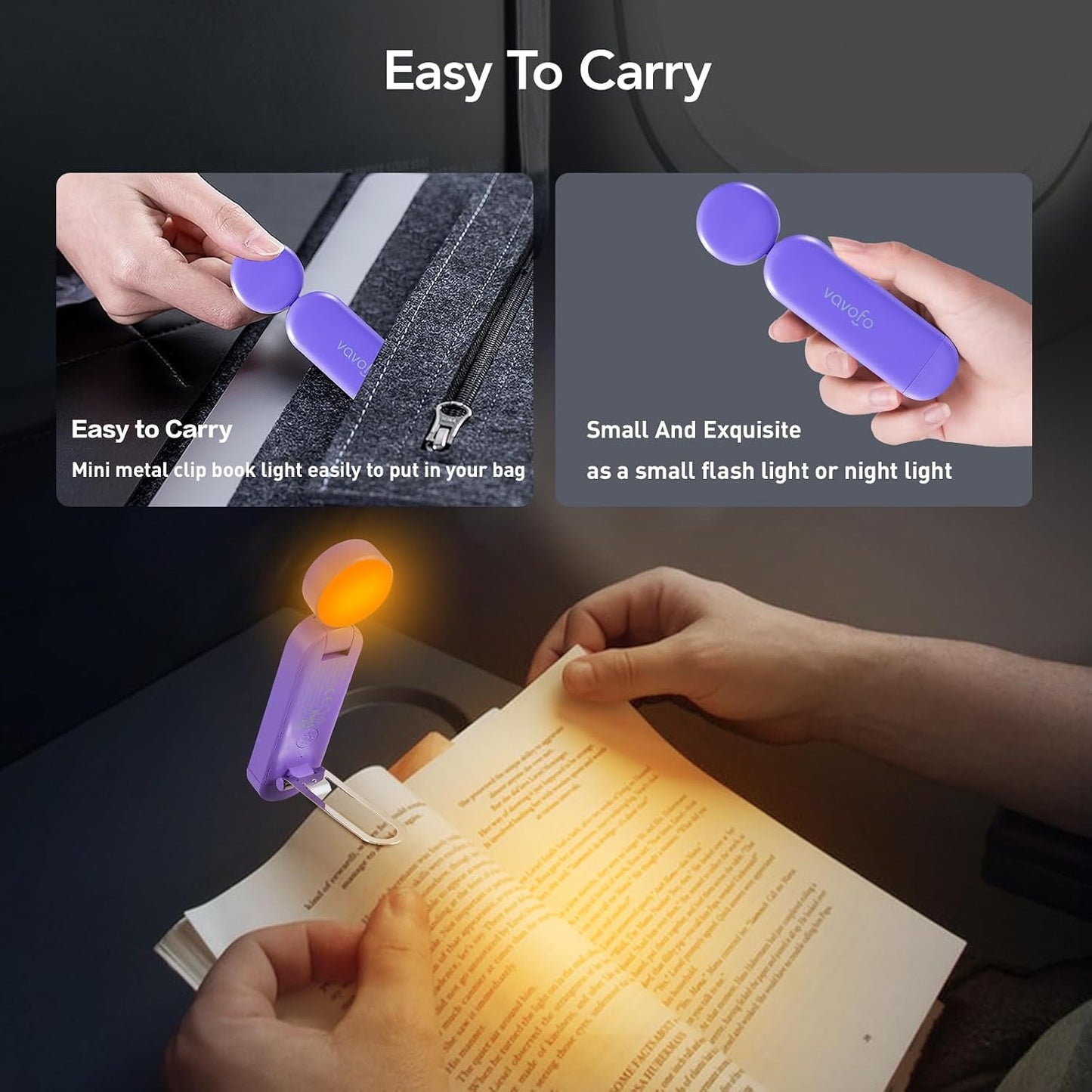 VAVOFO USB Rechargeable Bookmark Reading Light, Blue Light Blocking Amber LEDs for Bedtime Reading - Clip On, 9 Lighting Modes
