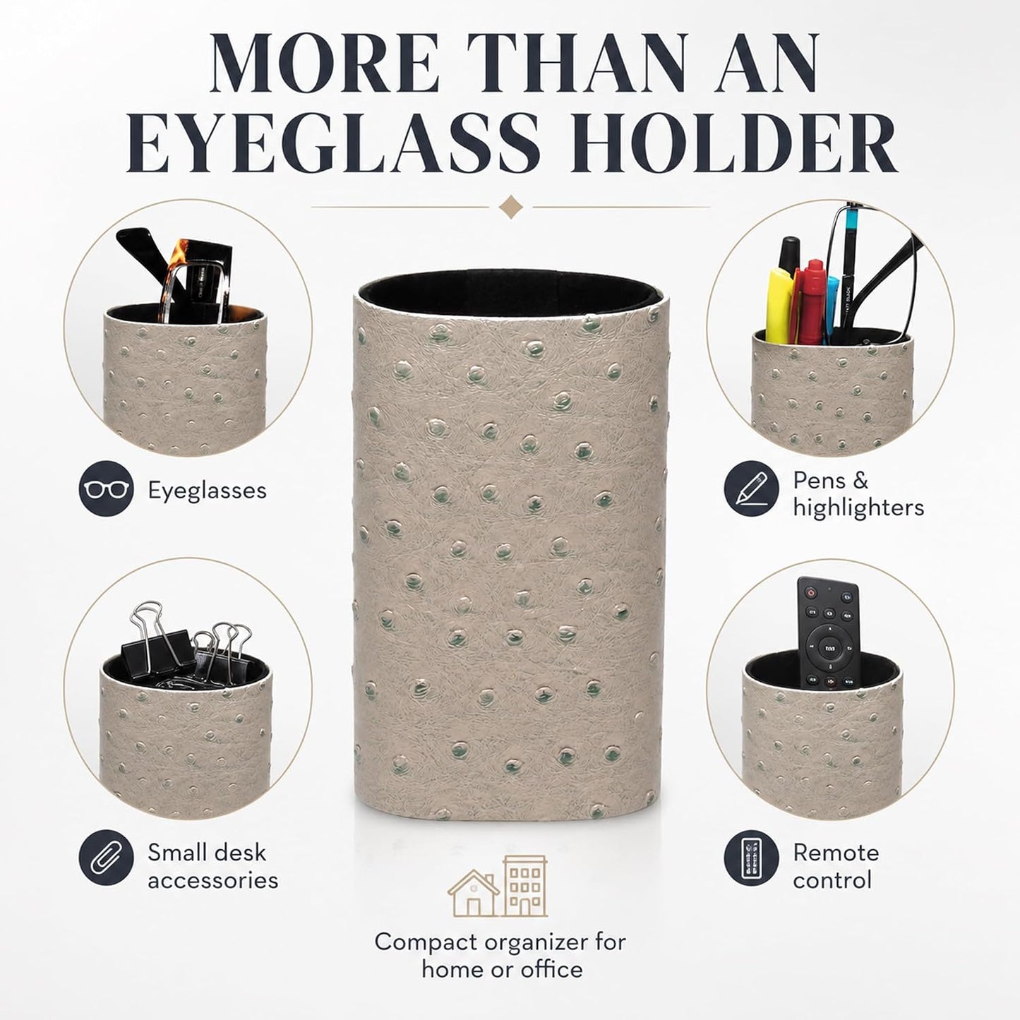 Calabria Desktop Eye Glasses Holder Soft Lining Weighted Base Eyeglasses Stand Case Desks Nightstands PU Leather Mens Womens